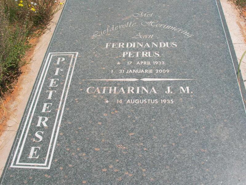 PIETERSE Ferdinandus Petrus 1933-2009 & Catharina J.M. 1935-