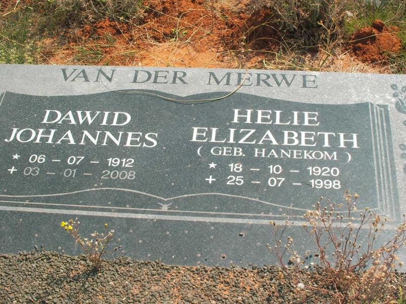 MERWE Dawid Johannes, van der 1912-2008 & Helie Elizabeth HANEKOM 1920-1998
