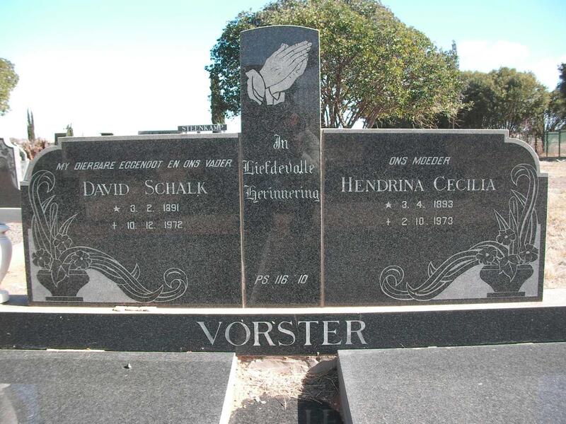 VORSTER David Schalk 1891-1972 & Hendrina Cecilia 1893-1973