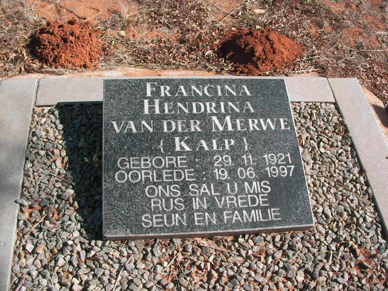 MERWE Francina Hendrina, van der nee KALP 1921-1997
