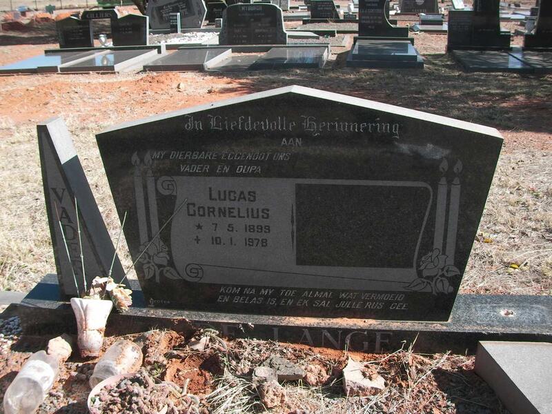 LANGE Lucas Cornelius, de 1899-1978