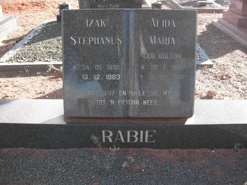 RABIE Izak Stephanus 1895-1983 & Alida Maria BOLTON 1905-1980