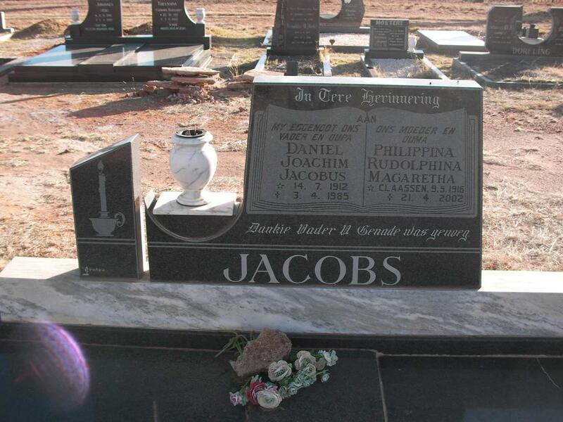 JACOBS Daniel Joachim Jacobus 1912-1985 & Philippina Rudolphina Magaretha CLAASSEN 1915-2002