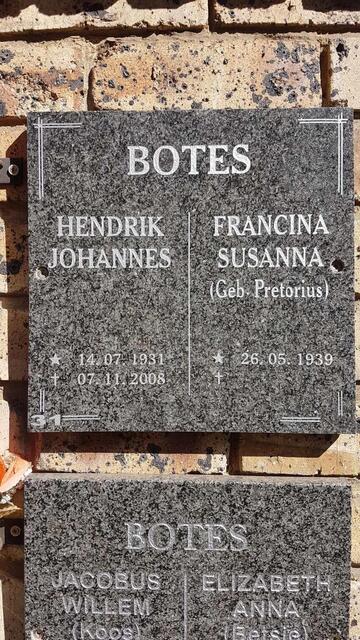 BOTES Hendrik Johannes 1931-2008 & Francina Susanna PRETORIUS 1939-