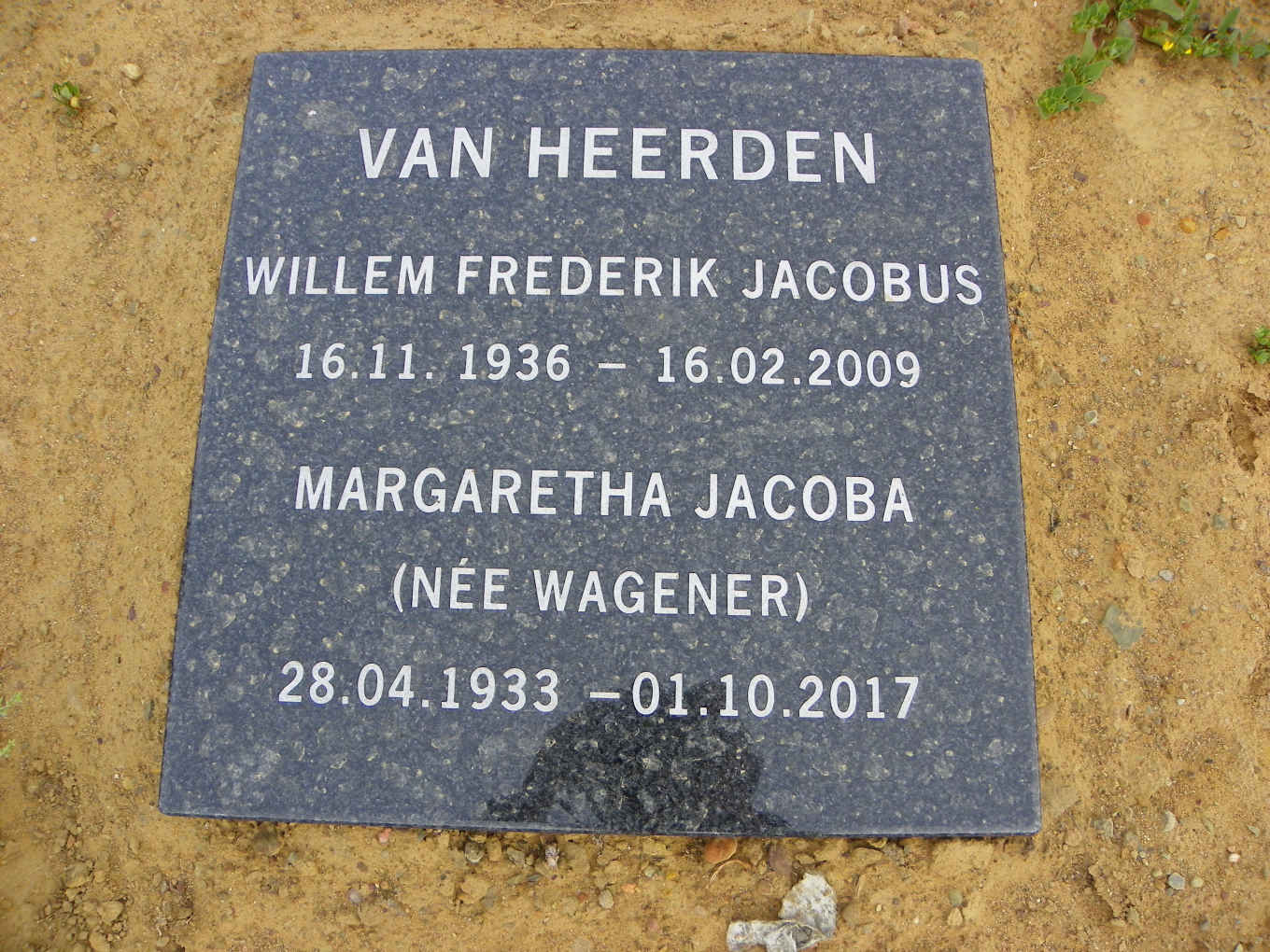 HEERDEN Willem Frederik Jacobus, van 1936-2009 & Margaretha Jacoba WAGENER 1933-2017