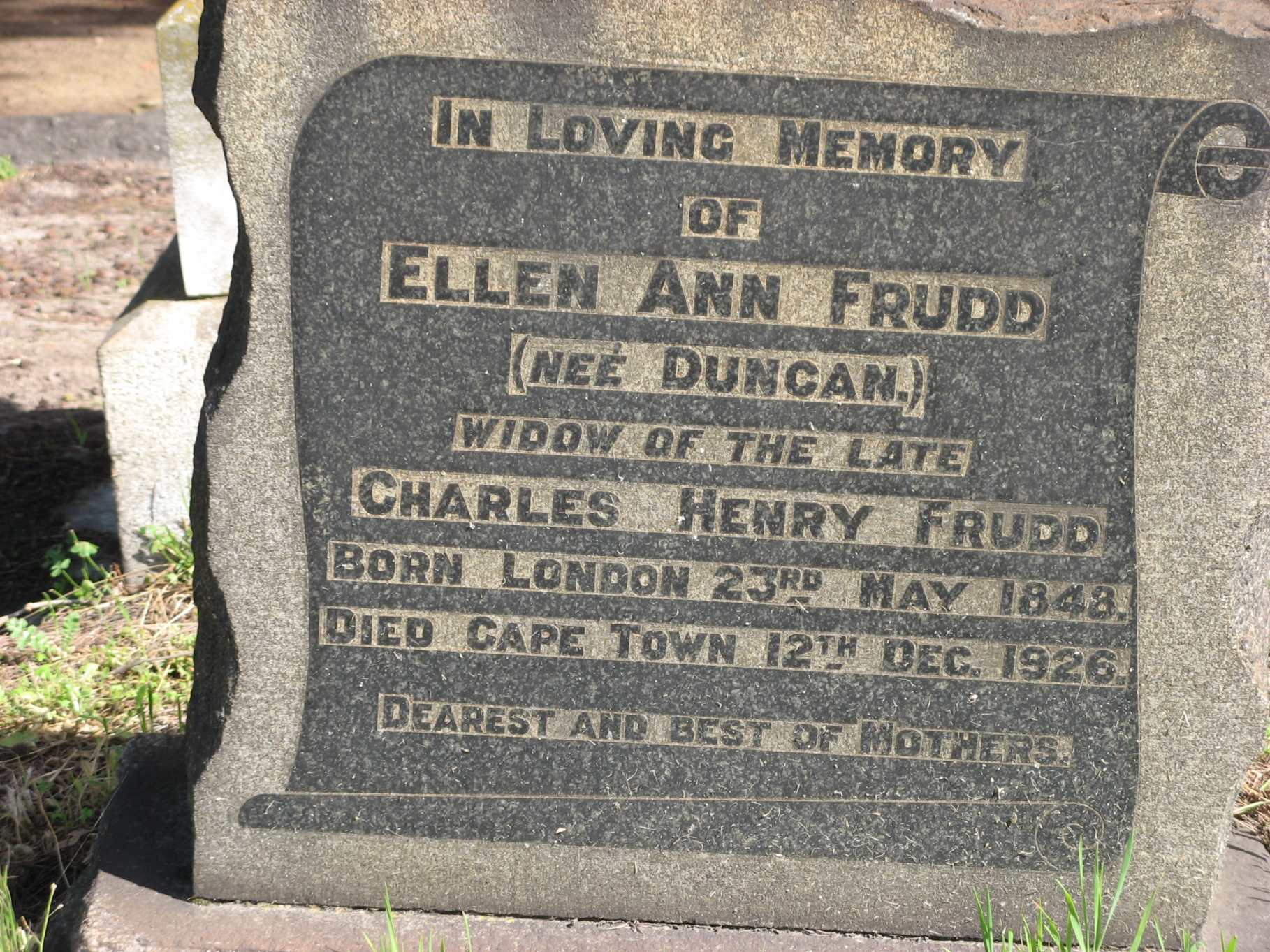 FRUDD Ellen Ann nee DUNCAN 1848-1926