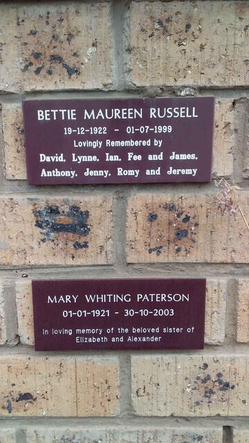 RUSSELL Bettie Maureen 1922-1999 :: PATERSON Mary Whiting 1921-2003