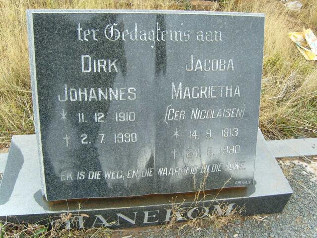 HANEKOM Dirk Johannes 1910-1990 & Jacoba Magrietha NICOLAISEN 1913-1990