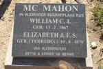 Mc MAHON William C.J. 1867- & Elizabeth J.F.S. FERREIRA 1870-