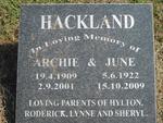 HACKLAND Archie 1909-2001 & June 1922-2009