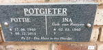 POTGIETER Pottie 1940-2014 & Ina VAN ROOYEN 1940-