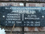 FOURIE Johannes Hermanus Lodewikus 1944- & Aletta Magdalena 1942-2018
