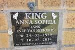 KING Anna Sophia nee VAN NIEKERK 1939-2014