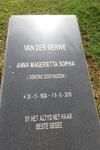 MERWE Anna Magerietta Sophia, van der nee OOSTHUIZEN 1924-2010