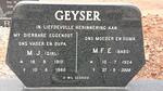 GEYSER M.J. 1910-1980 & M.F.E. 1924-2008
