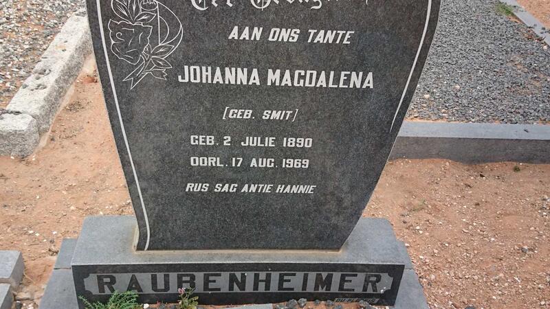 RAUBENHEIMER Johanna Magdalena nee SMIT 1890-1969