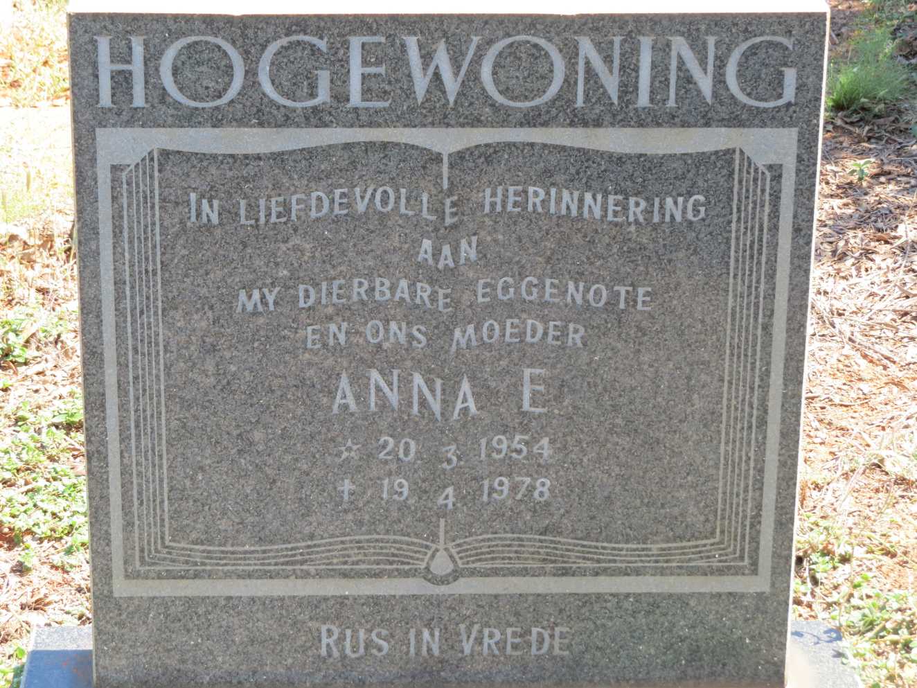 HOGEWONING Anna E. 1954-1978