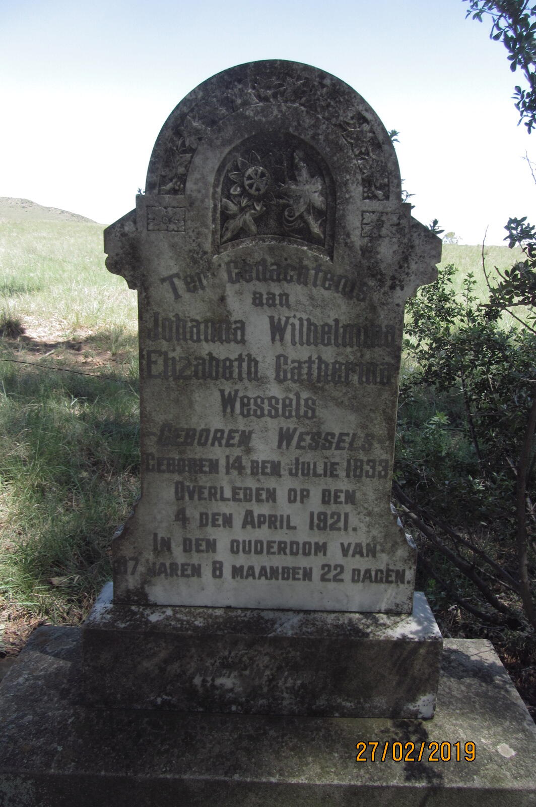 WESSELS Johanna Wilhelmina Elizabeth Catherina nee WESSELS 1833-1921