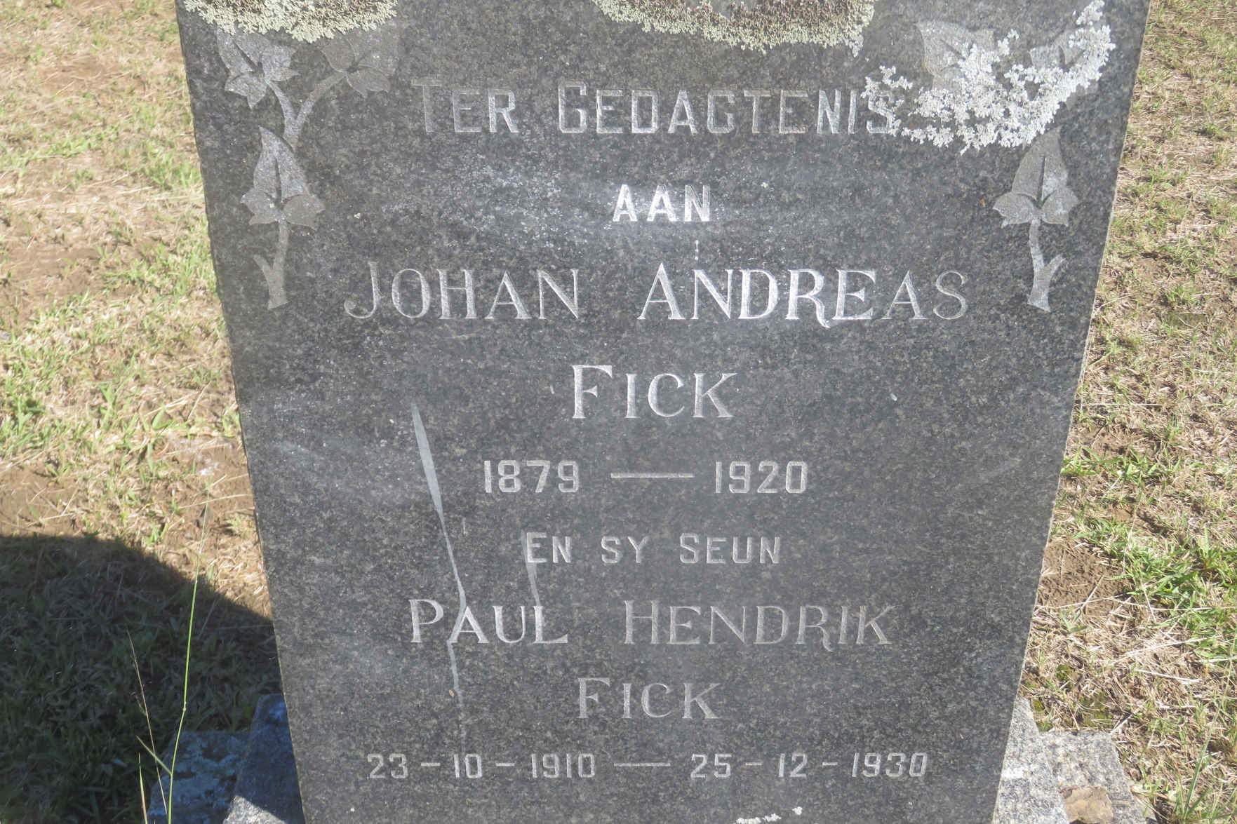 FICK Johan Andreas 1879-1920 :: FICK Paul Hendrik 1910-1930