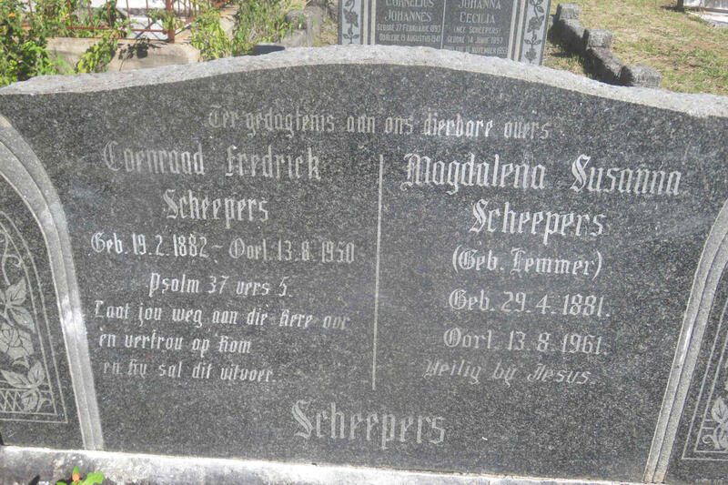 SCHEEPERS Coenraad Fredrick 1882-1950 & Magdalena Susanna LEMMER 1881-1961