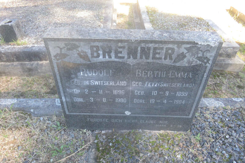 BRENNER Rudolf 1896-1980 & Berthi Emma FETZ 1899-1964