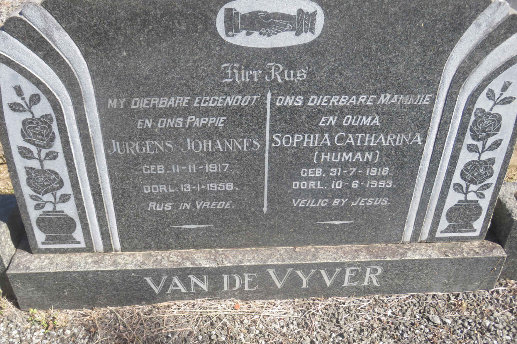VYVER Jurgens Johannes, van der 1917-1958 & Sophia Catharina HUMAN 1916-1993