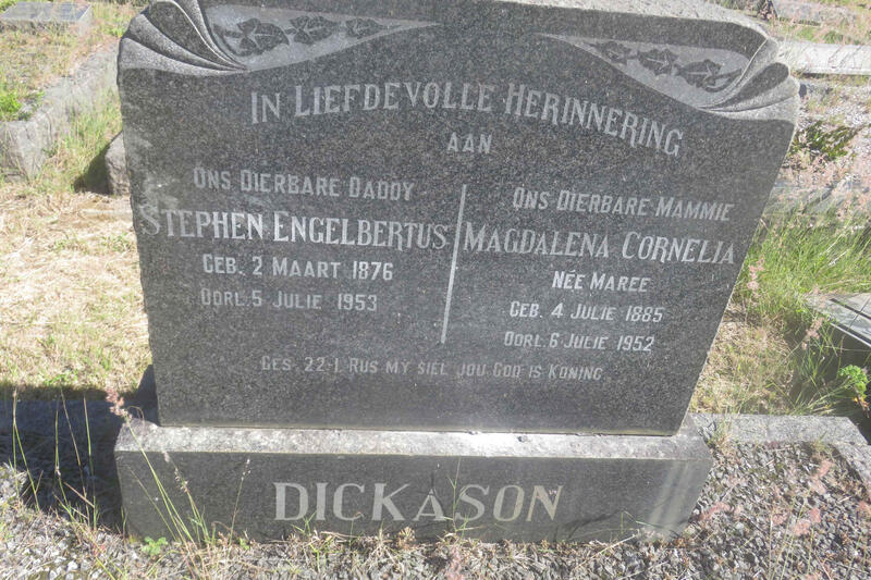 DICKASON Stephen Engelbertus 1876-1953 & Magdalena Cornelia MAREE 1885-1952