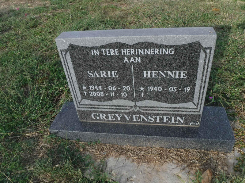 GREYVENSTEIN Hennie 1940- & Sarie 1944-2008