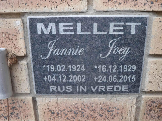 MELLET Jannie 1924-2002 & Joey 1929-2015