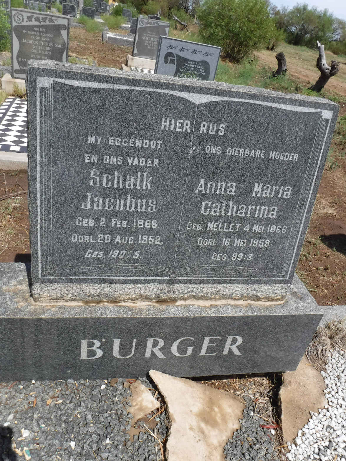 BURGER Schalk Jacobus 1866-1952 & Anna Maria Catharina MELLET 1866-1959
