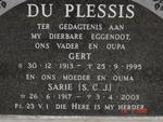 PLESSIS Gert, du 1913-1995 & S.C.J. 1917-2003