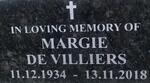 VILLIERS Margie, de 1934-2018