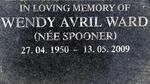 WARD Wendy Avril nee SPOONER 1950-2009