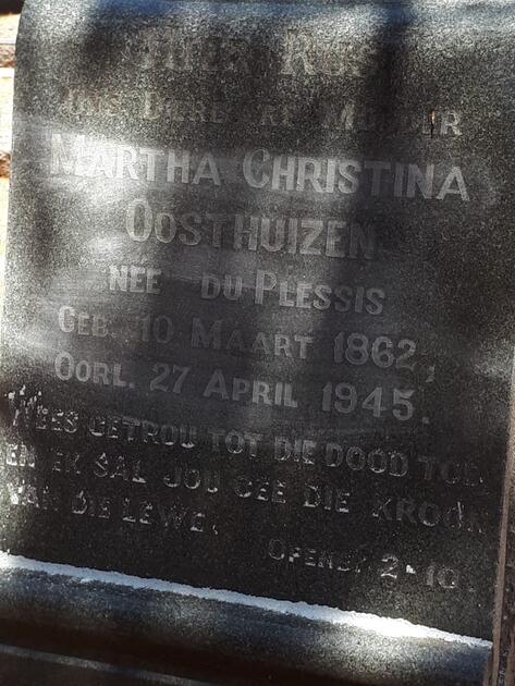 OOSTHUIZEN Martha Christina nee DU PLESSIS 1862-1945