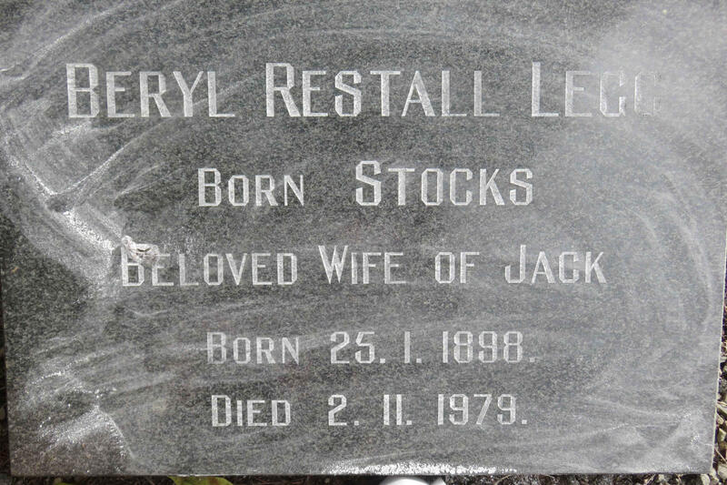 LEGG Beryl Restall nee STOCKS 1898-1979