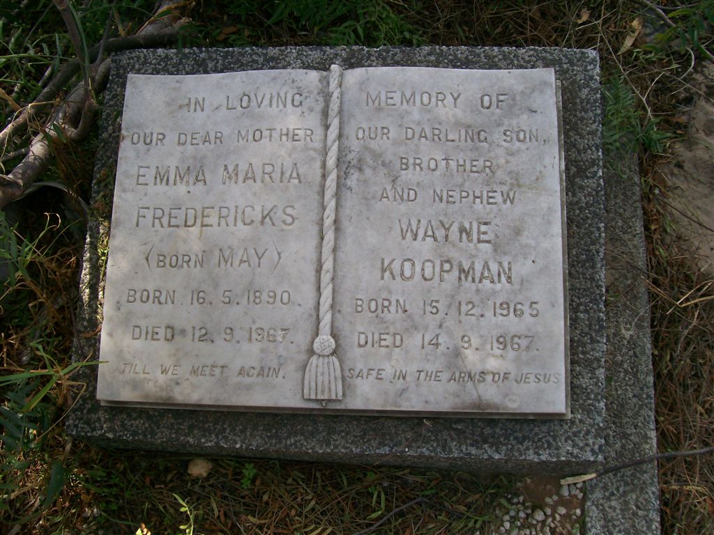 FREDERICKS Emma Maria nee MAY 1890-1967 :: KOOPMAN Wayne 1965-1967