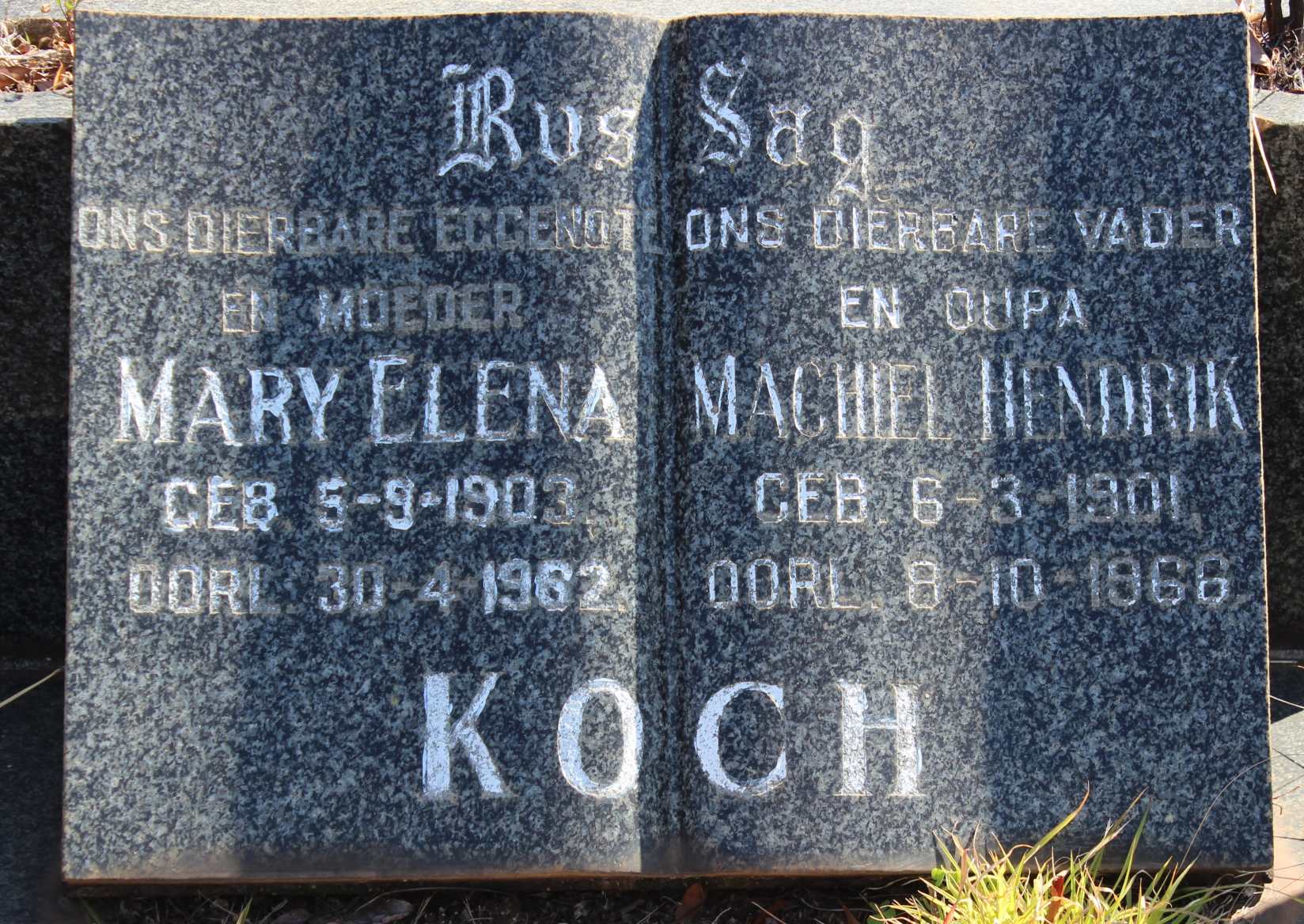KOCH Machiel Hendrik 1901-1966 & Mary Elena 1903-1962
