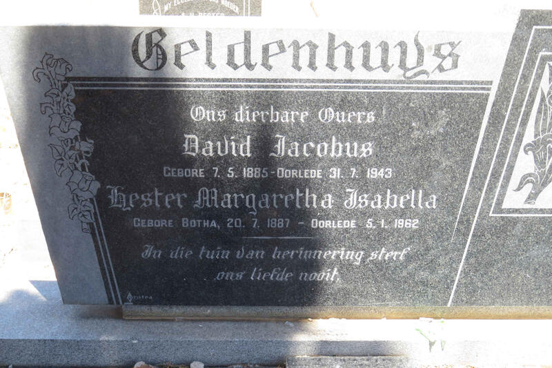 GELDENHUYS David Jacobus 1885-1943 & Hester Margaretha Isabella BOTHA 1887-1962