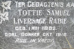 RABIE Tottie Samuel Liversage 1882-1918