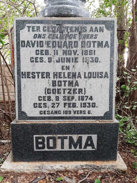 BOTMA David Eduard 1861-1930 & Hester Helena Louisa COETZER 1874-1930