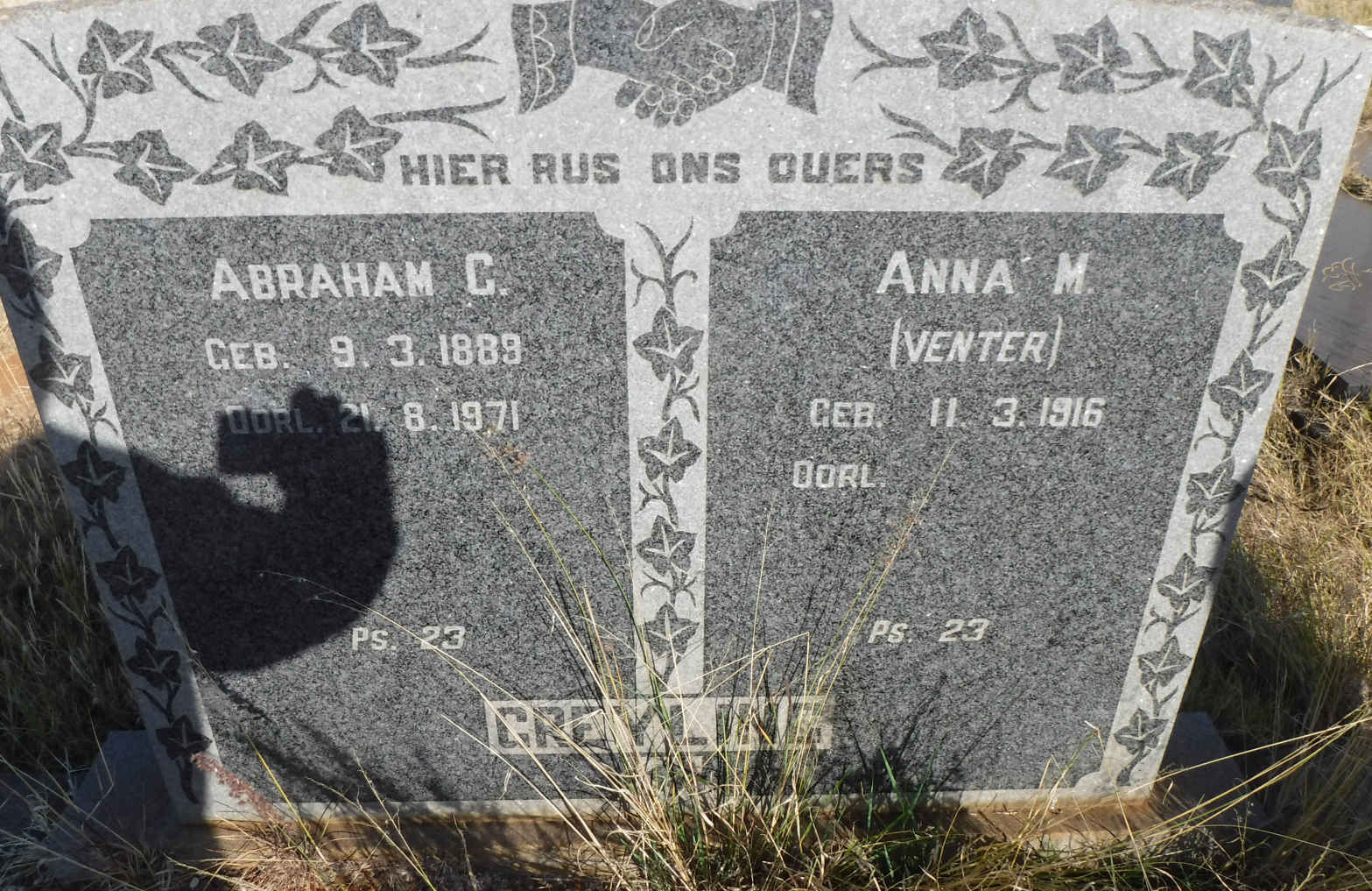 GREYLING Abraham G. 1889-1971 & Anna M. VENTER 1916-