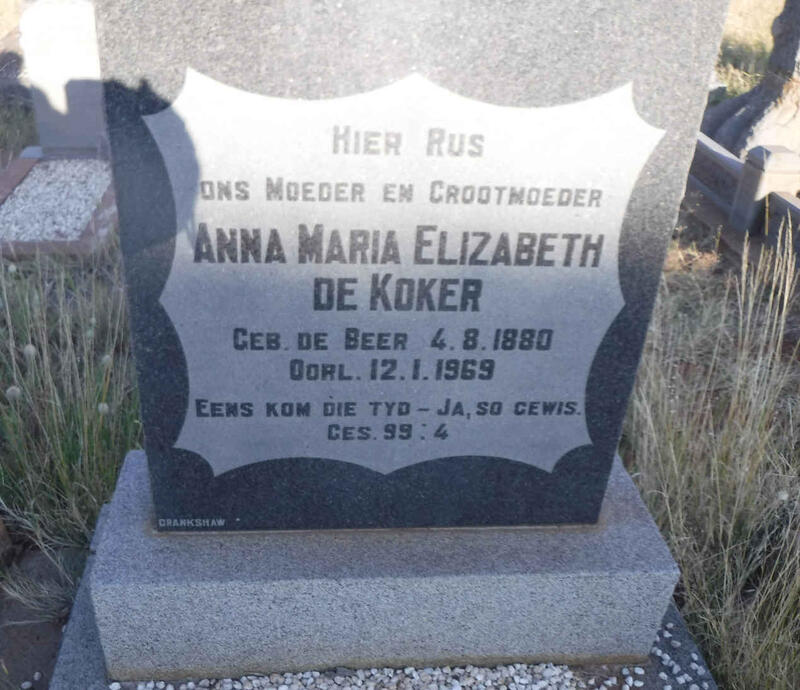 KOKER Anna Maria Elizabeth, de nee DE BEER 1880-1969