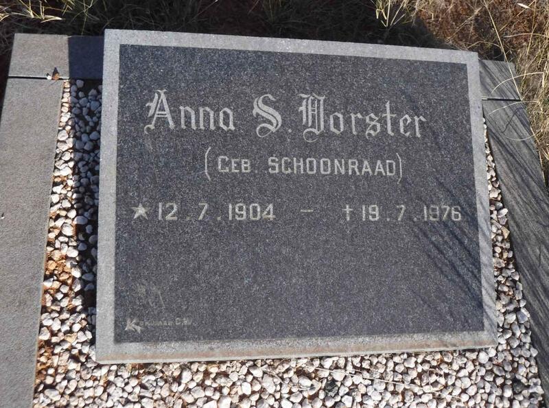 VORSTER Anna S. nee SCHOONRAAD 1904-1976