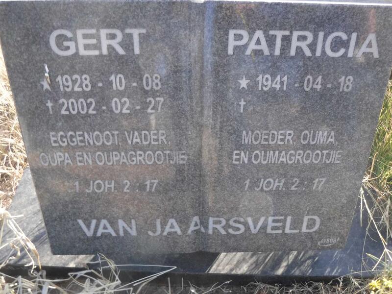 JAARSVELD Gert, van 1928-2002 & Patricia 1941-