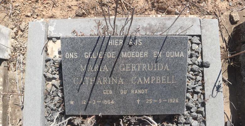 CAMPBELL Maria Gertruida Catharina nee DU RANDT 1864-1926