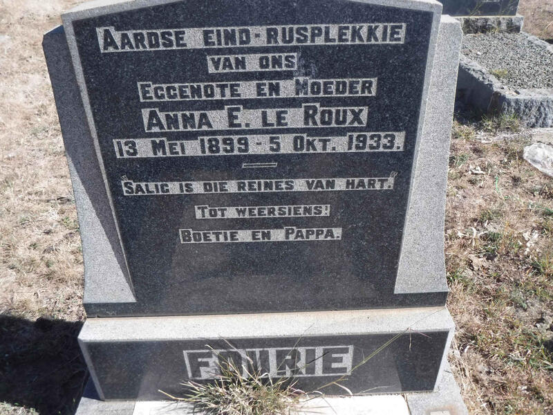 FOURIE Anna E. nee LE ROUX 1899-1933