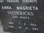 DIEDERICKS Anna Magrieta nee KRUGER 1903-1983