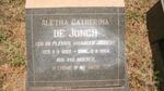 JONGH Aletha Catherina, de voorheen JOUBERT nee DU PLESSIS 1897-1964
