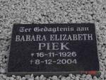 PIEK Babara Elizabeth 1926-2004