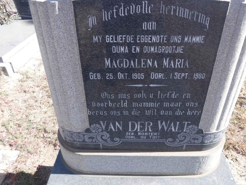 TOIT Magdalena Maria,  du voorheen VAN DER WALT nee MOSTERT 1905-1980